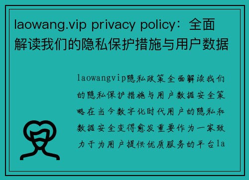 laowang.vip privacy policy：全面解读我们的隐私保护措施与用户数据安全策略